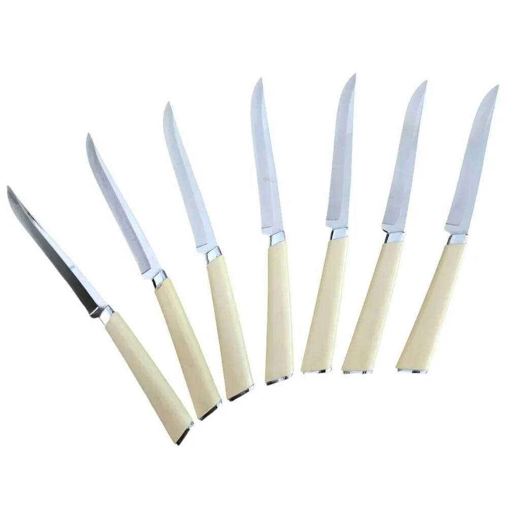 Vintage Set Of 7 Carvel Hall Stainless Steel Steak Knives The Charleston W/Box